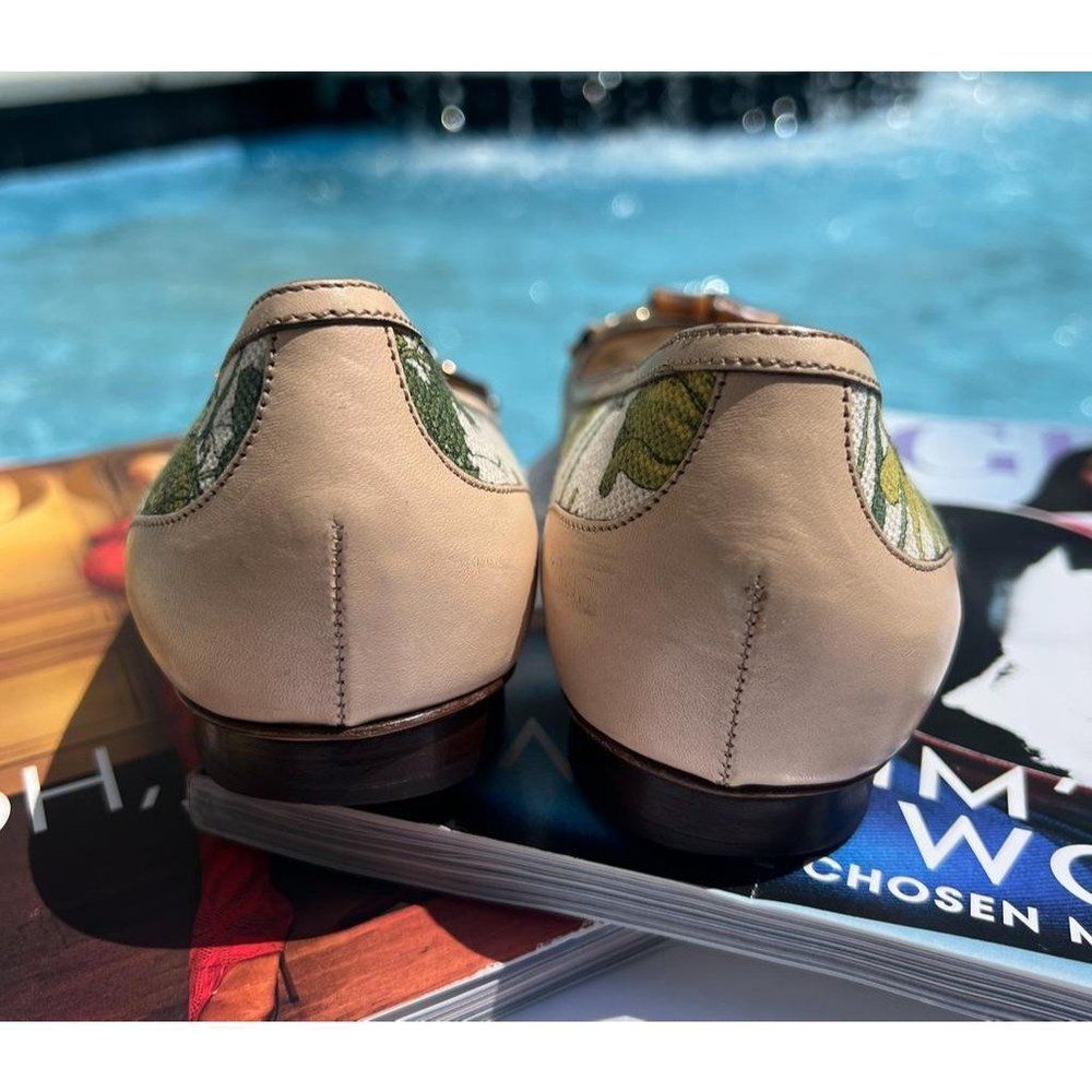 GUCCI Cream Floral Print Horsebit & Bamboo Accent Ballet Flats Size 7 - Picture 6 of 10